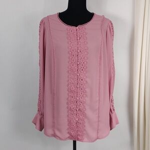 Torrid Georgette Lace Trim Button Up Blouse